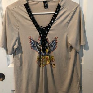 Tan suede rocker lace up top